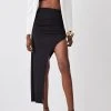 Karen Millen Drapey Crepe Ruched Detail Half Skirt -Karen Millen shop black drapey crepe ruched detail half skirt