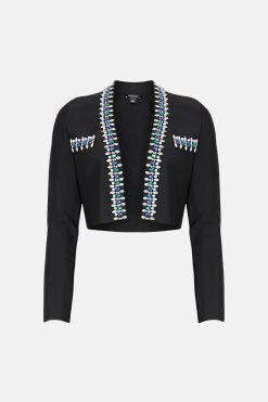 Karen Millen Embellished Cropped Bandage Knit Jacket -Karen Millen shop black embellished cropped bandage knit jacket 2