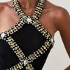 Karen Millen Embellished Halter Figure Form Midi Dress -Karen Millen shop black embellished halter figure form midi dress
