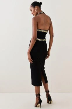 Karen Millen Embellished Halter Figure Form Midi Dress -Karen Millen shop black embellished halter figure form midi dress 5