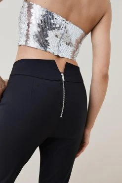 Karen Millen Essential Techno Crop Front Split Trouser -Karen Millen shop black essential techno crop front split trouser 2