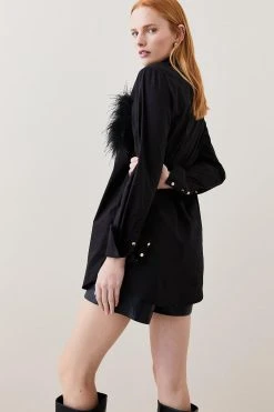 Karen Millen Feather Detail Cotton Poplin Shirt