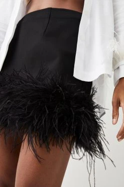 Karen Millen Feather Hem Ponte Mini Skirt -Karen Millen shop black feather hem ponte mini skirt 1 2