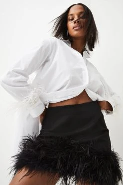 Karen Millen Feather Hem Ponte Mini Skirt -Karen Millen shop black feather hem ponte mini skirt 1 4