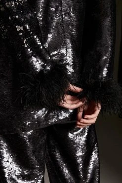 Karen Millen Feather & Sequin Tailored Single Breasted Jacket 13 Karen Millen Feather & Sequin Tailored Single Breasted Jacket -Karen Millen shop black feather sequin tailored single breasted jacket 4