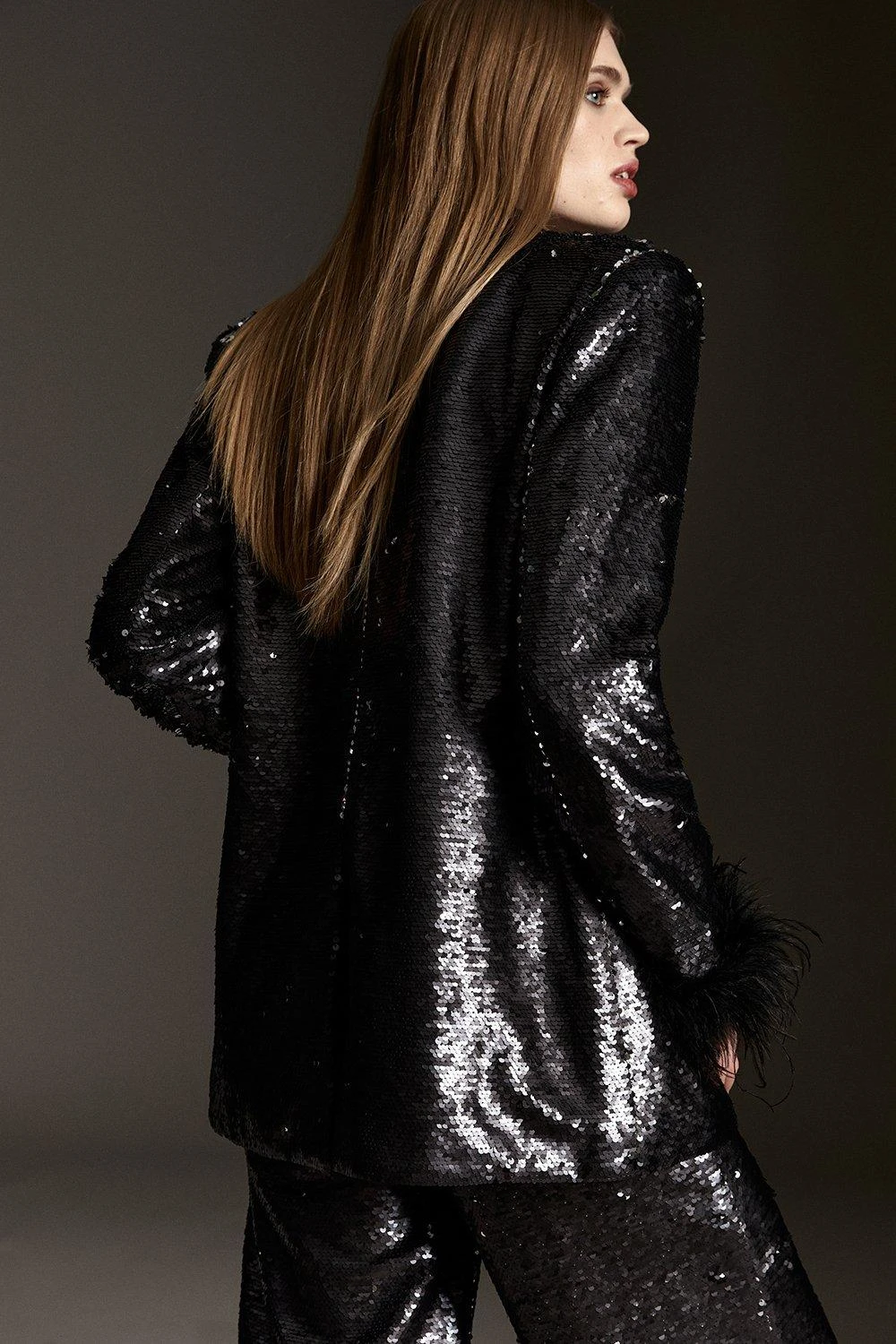 Karen Millen Feather & Sequin Tailored Single Breasted Jacket 3 Karen Millen Feather & Sequin Tailored Single Breasted Jacket