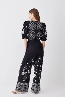 Karen Millen Floral & Geo Embroidered Woven Jumpsuit 8 Karen Millen Floral & Geo Embroidered Woven Jumpsuit -Karen Millen shop black floral geo embroidered woven jumpsuit 1