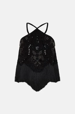 Karen Millen Fringed Beaded Halter Top -Karen Millen shop black fringed beaded halter top 4