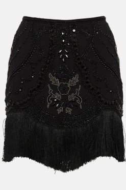 Karen Millen Fringed Beaded Mini Skirt -Karen Millen shop black fringed beaded mini skirt 4