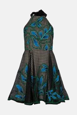 Karen Millen Geo And Floral Applique Organdie Mini Dress -Karen Millen shop black geo and floral applique organdie mini dress 3