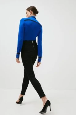 Karen Millen High Rise Skinny Zip Detail Stretch Jeans -Karen Millen shop black high rise skinny zip detail stretch jeans 2