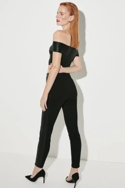 Karen Millen High Waisted All Over Pu Side Panel Leggings -Karen Millen shop black high waisted all over pu side panel leggings 1