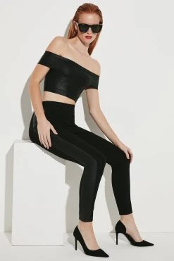 Karen Millen High Waisted All Over Pu Side Panel Leggings -Karen Millen shop black high waisted all over pu side panel leggings 2