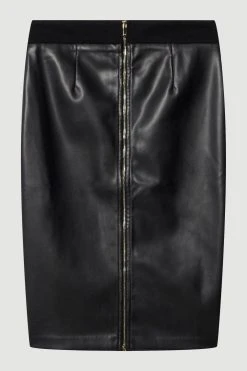 Karen Millen High Waisted Zip Through Ponte And Pu Midi Pencil Skirt