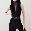 Karen Millen Hooded Knit Jumpsuit -Karen Millen shop black hooded knit jumpsuit
