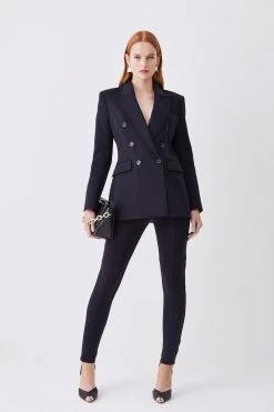 Karen Millen Italian Compact Scuba Jersey Double Breasted Jacket -Karen Millen shop black italian compact scuba jersey double breasted jacket 2