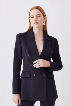 Karen Millen Italian Compact Scuba Jersey Double Breasted Jacket -Karen Millen shop black italian compact scuba jersey double breasted jacket 4