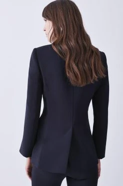 Karen Millen Italian Compact Scuba Jersey Single Breasted Jacket -Karen Millen shop black italian compact scuba jersey single breasted jacket 1
