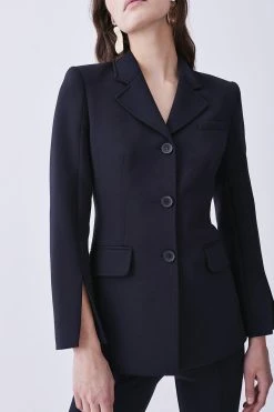 Karen Millen Italian Compact Scuba Jersey Single Breasted Jacket -Karen Millen shop black italian compact scuba jersey single breasted jacket 2
