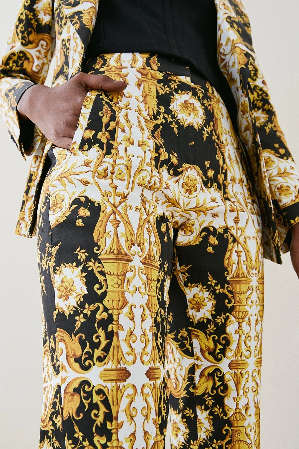 Karen Millen Italian Satin Baroque Print Slim Leg Trouser 4 Karen Millen Italian Satin Baroque Print Slim Leg Trouser - Image 2