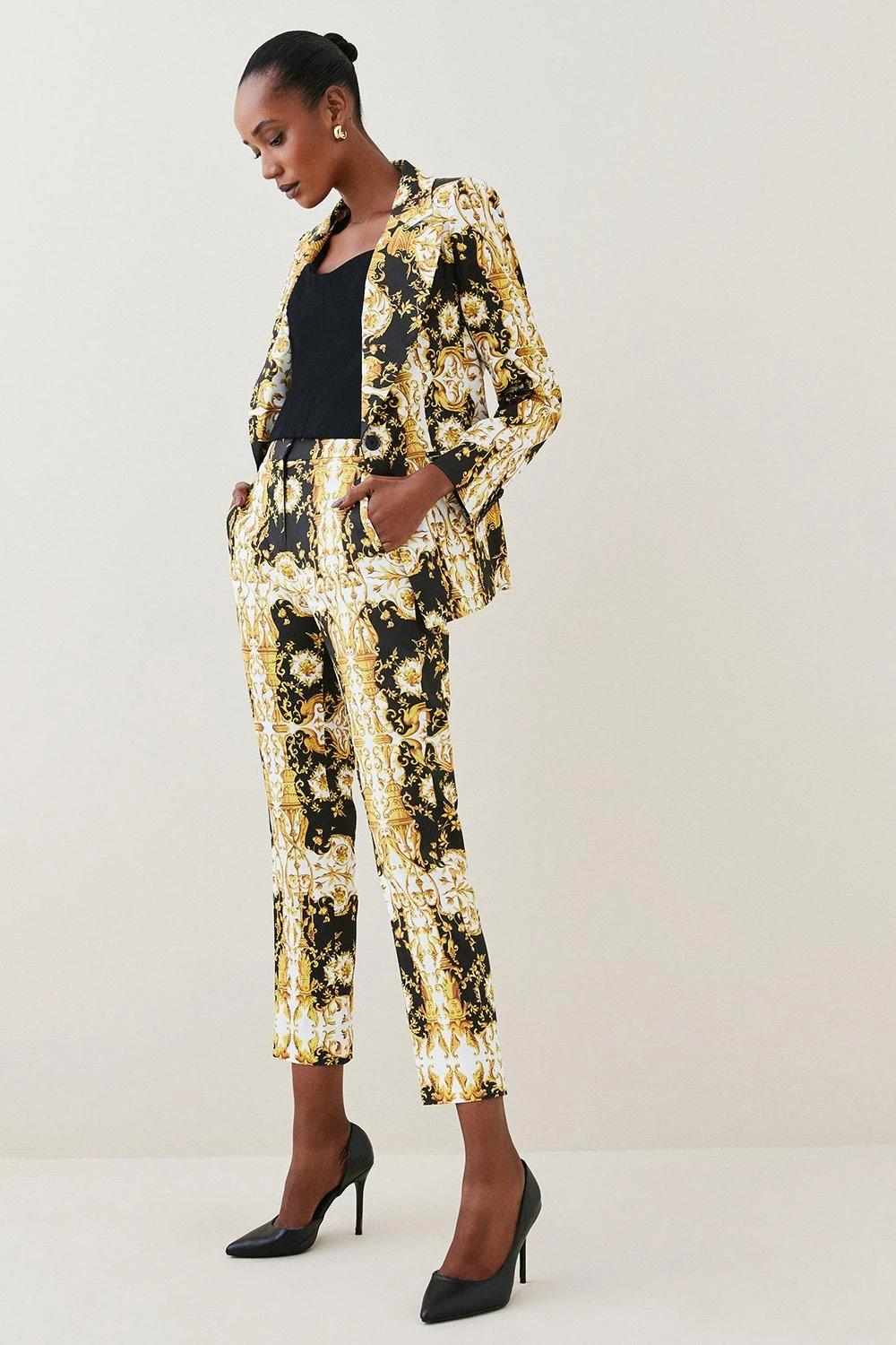 Karen Millen Italian Satin Baroque Print Slim Leg Trouser 5 Karen Millen Italian Satin Baroque Print Slim Leg Trouser - Image 3