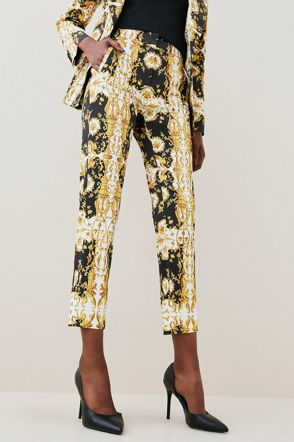 Karen Millen Italian Satin Baroque Print Slim Leg Trouser 7 Karen Millen Italian Satin Baroque Print Slim Leg Trouser - Image 5