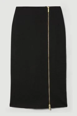 Karen Millen Italian Structured Jersey Zip Detail Midi Pencil Skirt