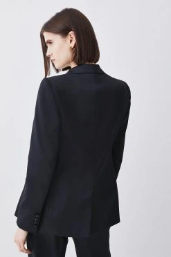 Karen Millen Italian Structured Satin Tailored Single Breasted Jacket -Karen Millen shop black italian structured satin tailored single breasted jacket 2