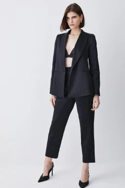 Karen Millen Italian Structured Satin Tailored Single Breasted Jacket -Karen Millen shop black italian structured satin tailored single breasted jacket 4