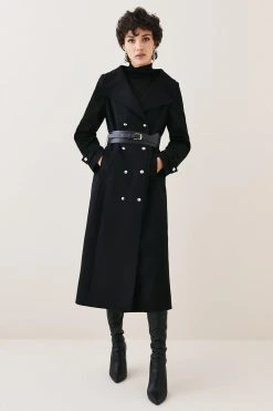 Karen Millen Italian Virgin Wool Belted Military Coat