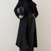 Karen Millen Italian Virgin Wool Blend Strong Shoulder Coat -Karen Millen shop black italian virgin wool blend strong shoulder coat