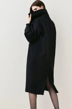 Karen Millen Italian Virgin Wool Double Breasted Coat -Karen Millen shop black italian virgin wool double breasted coat 1 2