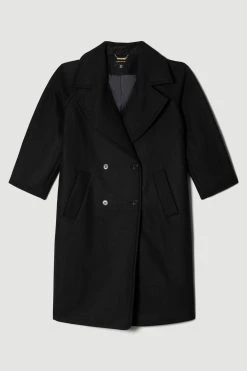 Karen Millen Italian Virgin Wool Double Breasted Coat -Karen Millen shop black italian virgin wool double breasted coat 1 3