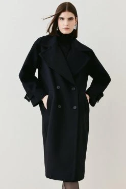Karen Millen Italian Virgin Wool Double Breasted Coat -Karen Millen shop black italian virgin wool double breasted coat 1 4