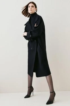 Karen Millen Italian Virgin Wool Double Breasted Coat -Karen Millen shop black italian virgin wool double breasted coat 1 5