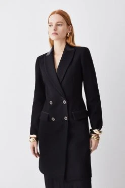 Karen Millen Italian Virgin Wool Double Breasted Tailored Coat -Karen Millen shop black italian virgin wool double breasted tailored coat 1 2