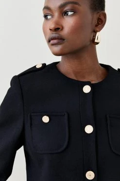 Karen Millen Italian Virgin Wool Faux Fur Cuff Midi Coat -Karen Millen shop black italian virgin wool faux fur cuff midi coat 1 2