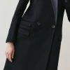 Karen Millen Italian Virgin Wool Faux Leather Contrast Double Breasted Coat