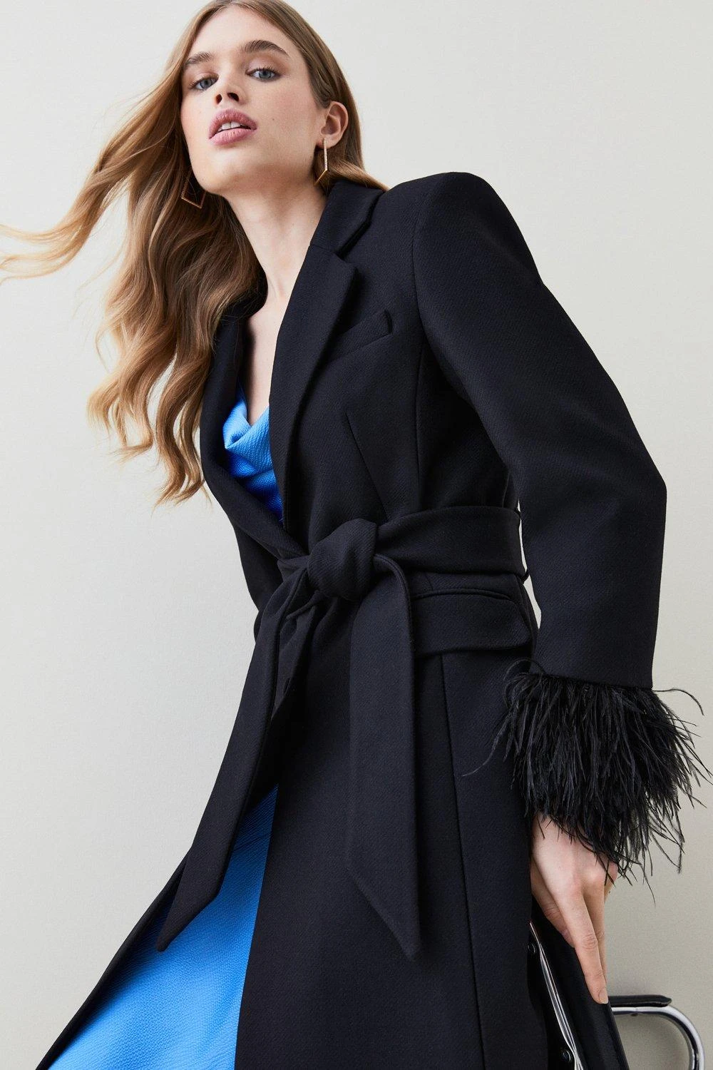 Karen Millen Italian Virgin Wool Feather Cuff Tailored Coat 4 Karen Millen Italian Virgin Wool Feather Cuff Tailored Coat - Image 2
