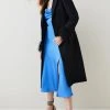 Karen Millen Italian Virgin Wool Feather Cuff Tailored Coat -Karen Millen shop black italian virgin wool feather cuff tailored coat