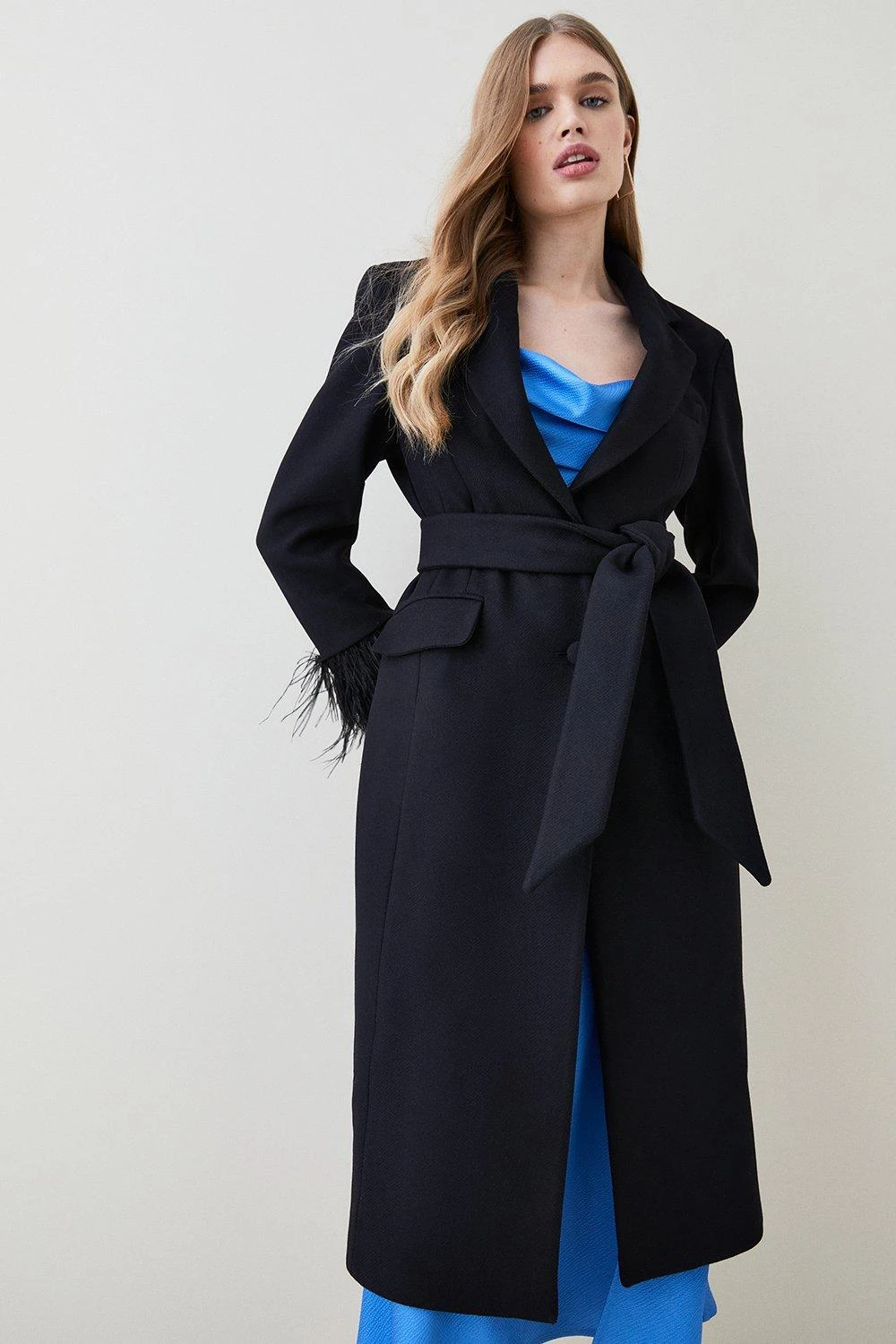 Karen Millen Italian Virgin Wool Feather Cuff Tailored Coat 5 Karen Millen Italian Virgin Wool Feather Cuff Tailored Coat - Image 3