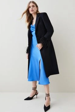 Karen Millen Italian Virgin Wool Feather Cuff Tailored Coat