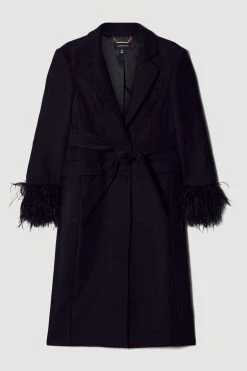 Karen Millen Italian Virgin Wool Feather Cuff Tailored Coat 11 Karen Millen Italian Virgin Wool Feather Cuff Tailored Coat -Karen Millen shop black italian virgin wool feather cuff tailored coat 3