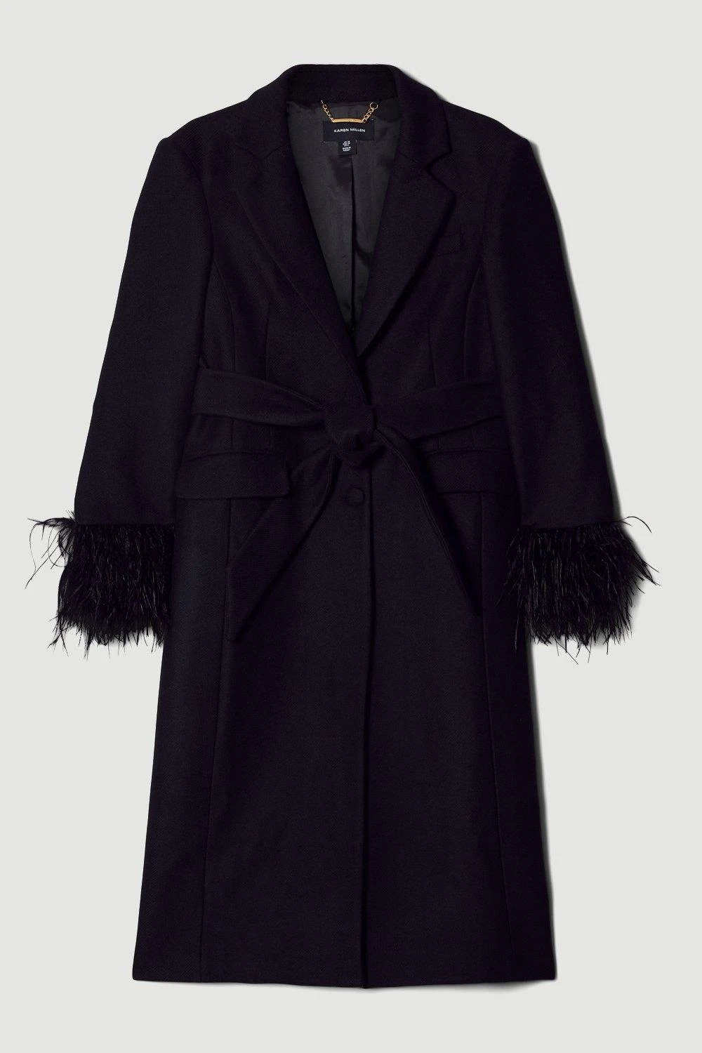 Karen Millen Italian Virgin Wool Feather Cuff Tailored Coat 6 Karen Millen Italian Virgin Wool Feather Cuff Tailored Coat - Image 4