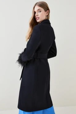 Karen Millen Italian Virgin Wool Feather Cuff Tailored Coat 13 Karen Millen Italian Virgin Wool Feather Cuff Tailored Coat -Karen Millen shop black italian virgin wool feather cuff tailored coat 5