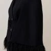 Karen Millen Italian Virgin Wool Feather Hem Cape Coat -Karen Millen shop black italian virgin wool feather hem cape coat