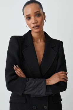 Karen Millen Italian Virgin Wool Hybrid Puffer Coat 9 Karen Millen Italian Virgin Wool Hybrid Puffer Coat -Karen Millen shop black italian virgin wool hybrid puffer coat 1