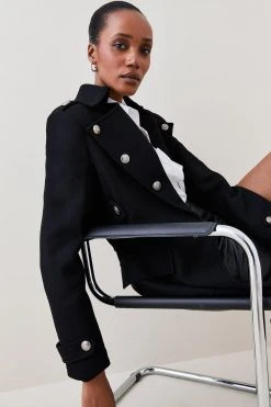 Karen Millen Italian Virgin Wool Military Button Midi Coat