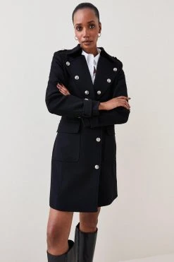 Karen Millen Italian Virgin Wool Military Button Midi Coat -Karen Millen shop black italian virgin wool military button midi coat 1 3