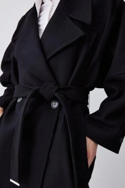 Karen Millen Italian Virgin Wool Raglan Sleeve Coat -Karen Millen shop black italian virgin wool raglan sleeve coat 1 1
